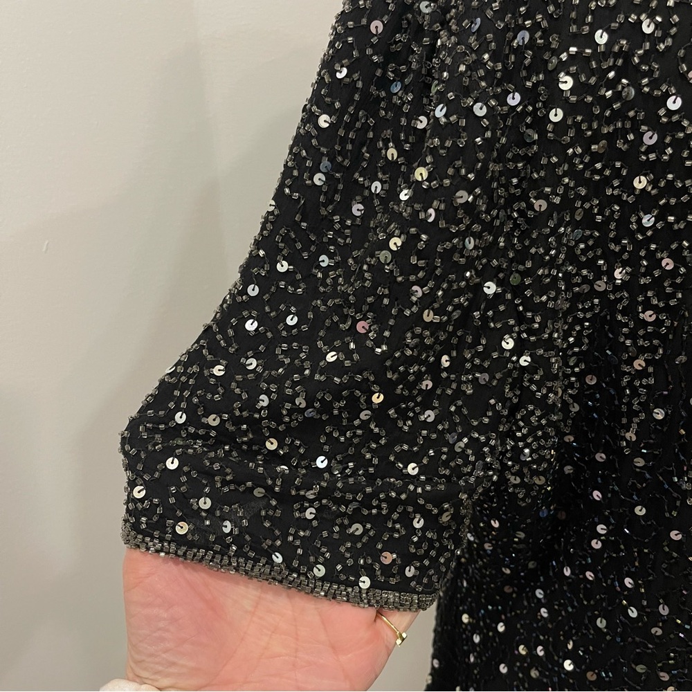 VINTAGE STENAY BLACK SILK SEQUINS TOP SHELL BLOUSE HOLIDAY PARTY EVENING WEAR - Picture 11 of 13